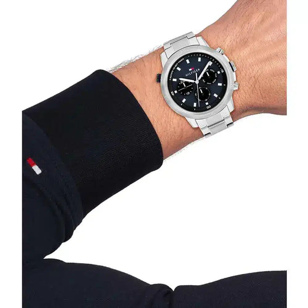Tommy Hilfiger Men’s Watch – Model 1792104 Troy | Elegant Blue Dial with Silver Stainless-Steel Strap