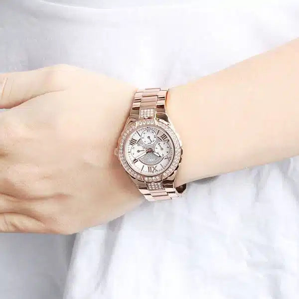 GUESS Viva Women’s Watch W0111L3 – Rose Gold Stainless Steel Strap, White Dial, 36mm, Quartz