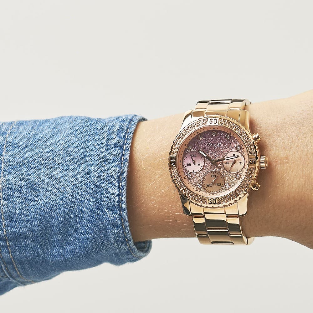 Guess Confetti Women’s Watch – Model W0774L3 | Two-Tone Dial with Elegant Rose Gold Stainless Steel Design