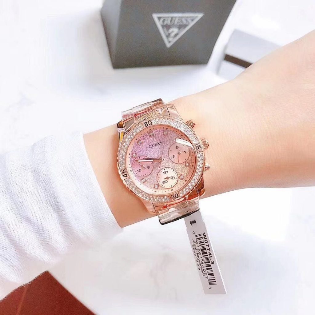 Guess Confetti Women’s Watch – Model W0774L3 | Two-Tone Dial with Elegant Rose Gold Stainless Steel Design