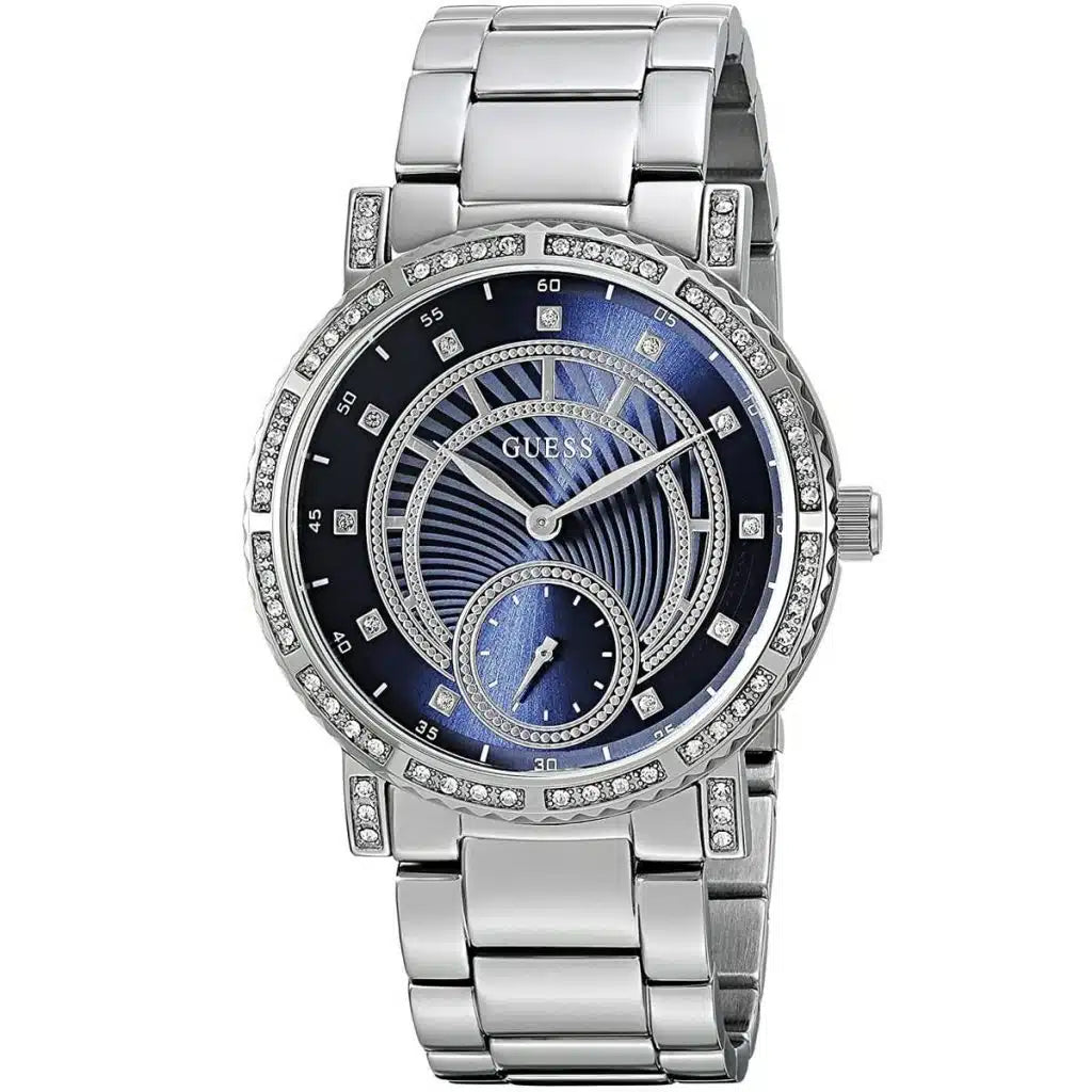 Guess W1006L1 Constellation Women's Watch – Blue Dial, Silver Stainless Steel Strap, 38mm Quartz Analog