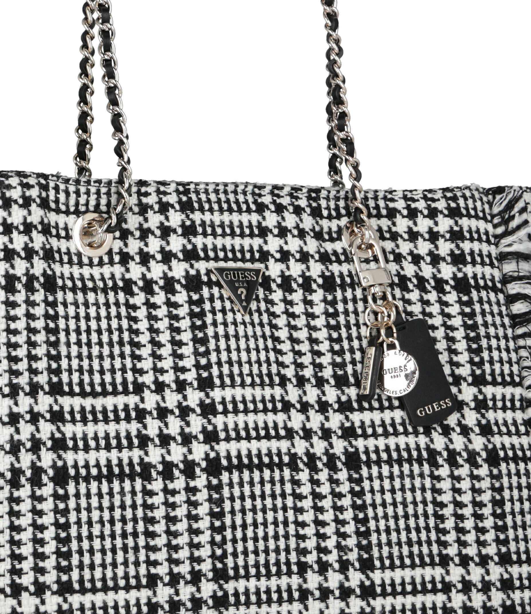 Guess Tweed Plaid Tote Bag – Black & White #145