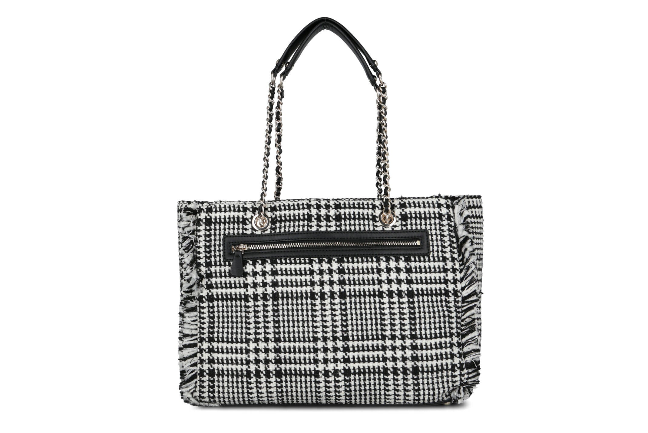 Guess Tweed Plaid Tote Bag – Black & White #145