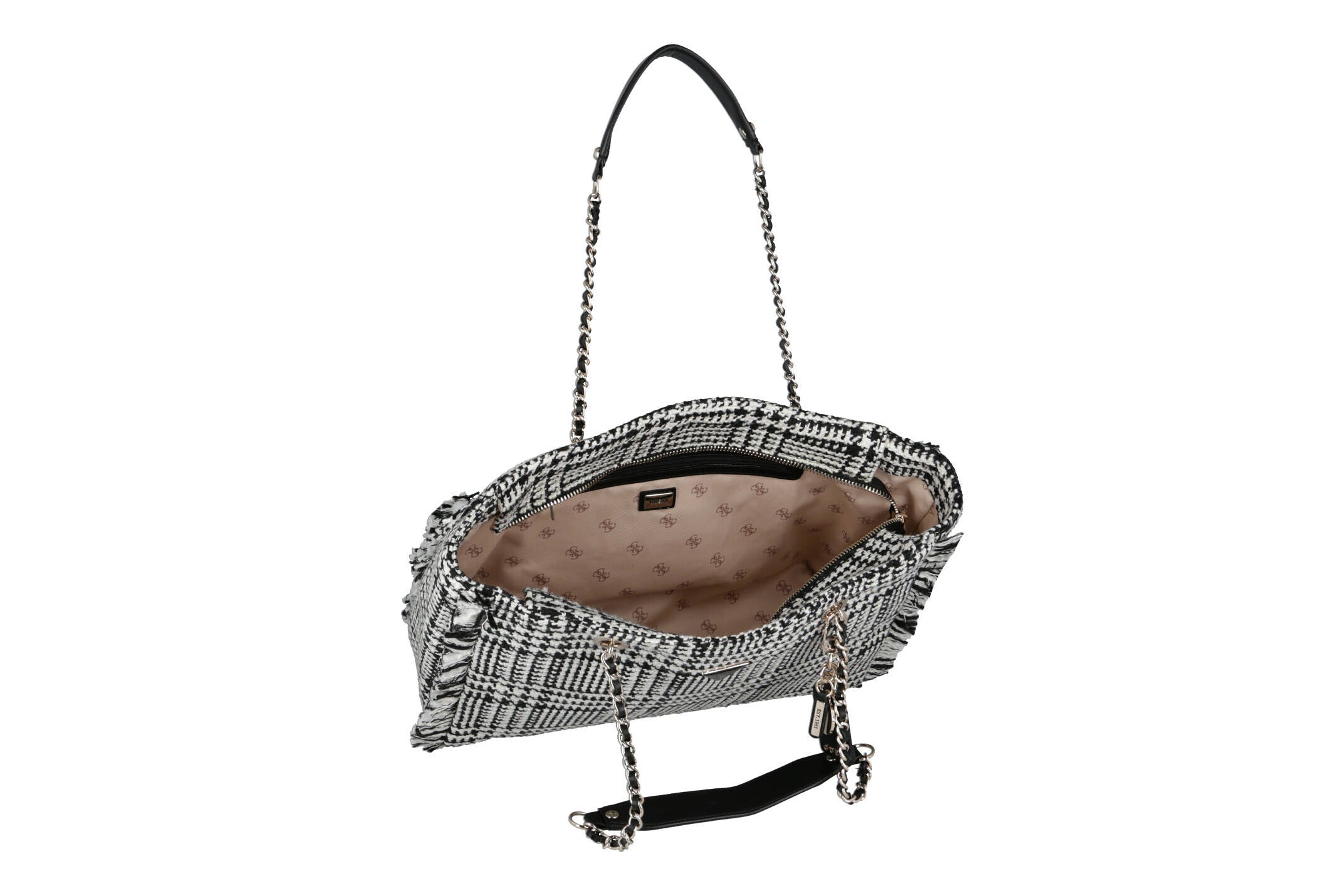 Guess Tweed Plaid Tote Bag – Black & White #145