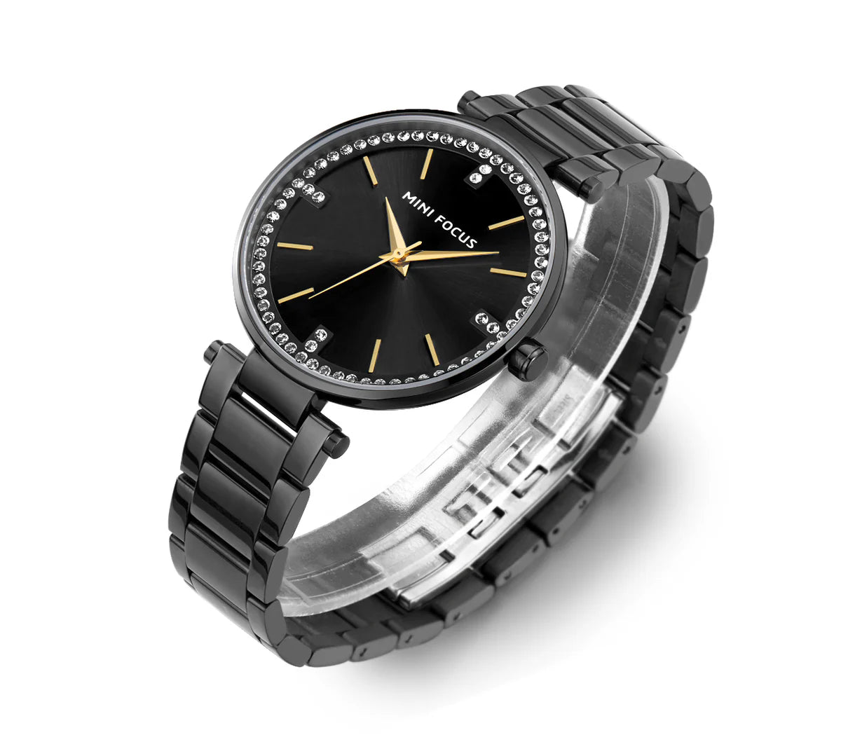 Mini Focus MF0031L.02 Women’s Luxury Black Watch – Crystal Bezel & Stainless Steel Strap