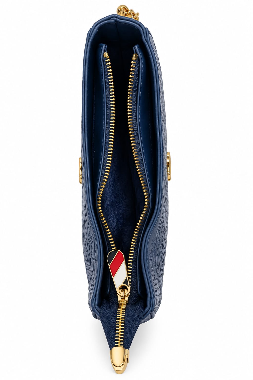 Tommy Hilfiger Women's Embossed Shoulder Bag, Navy Blue with Gold Chain Strap#0099