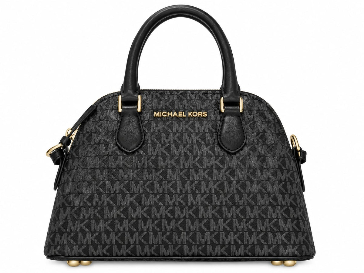 Michael Kors Women's Signature Monogram Dome Satchel Handbag, Black#0045