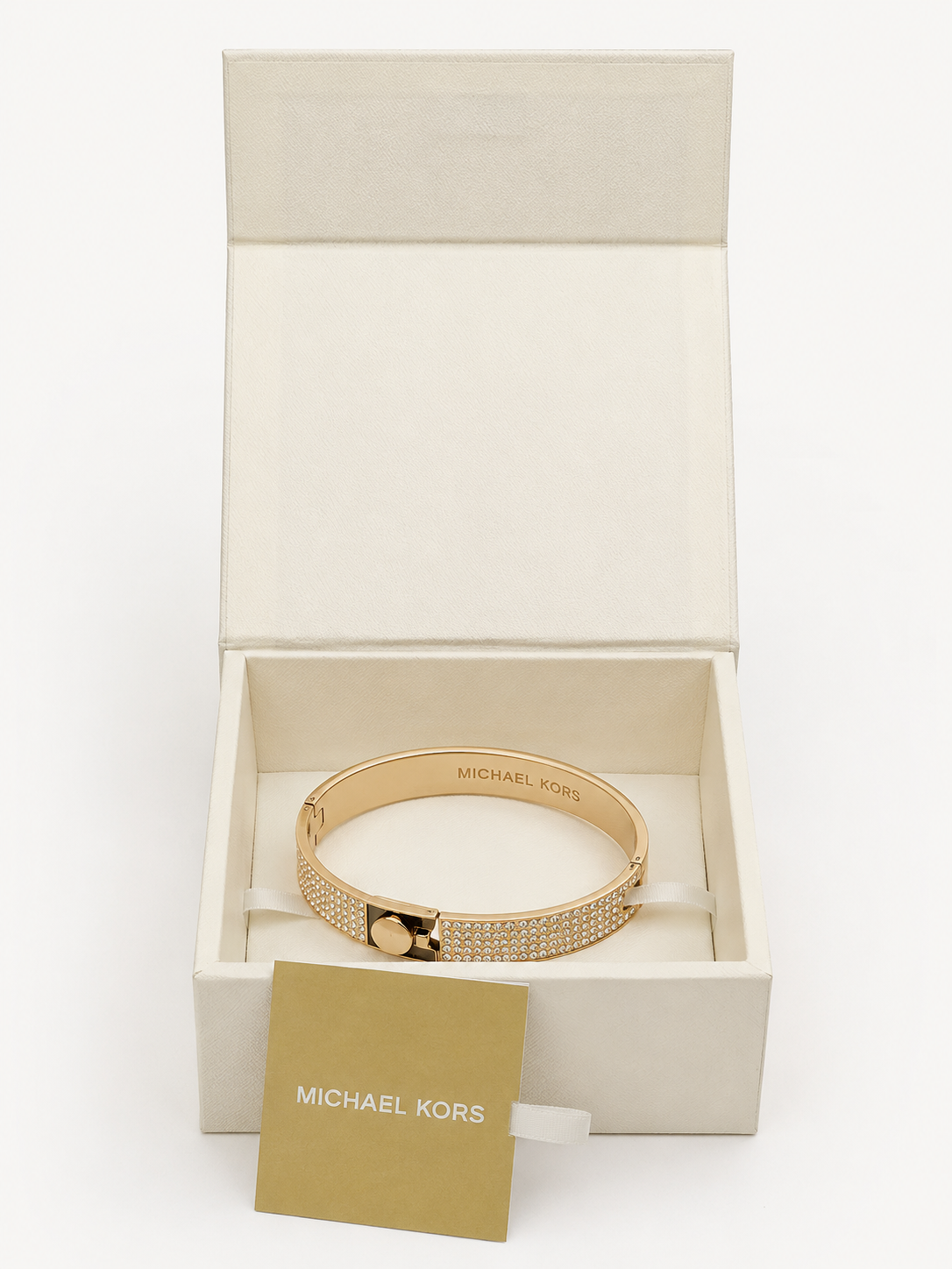 Michael Kors Rose Gold Crystal Pavé Bangle Bracelet for Women – Elegant Hinged Design#01
