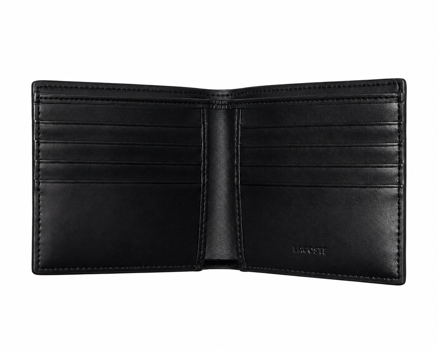 LACOSTE Men's Premium Smooth Leather Gift Set – Black Wallet, Card Holder & Keychain with Silver Crocodile Logo#02