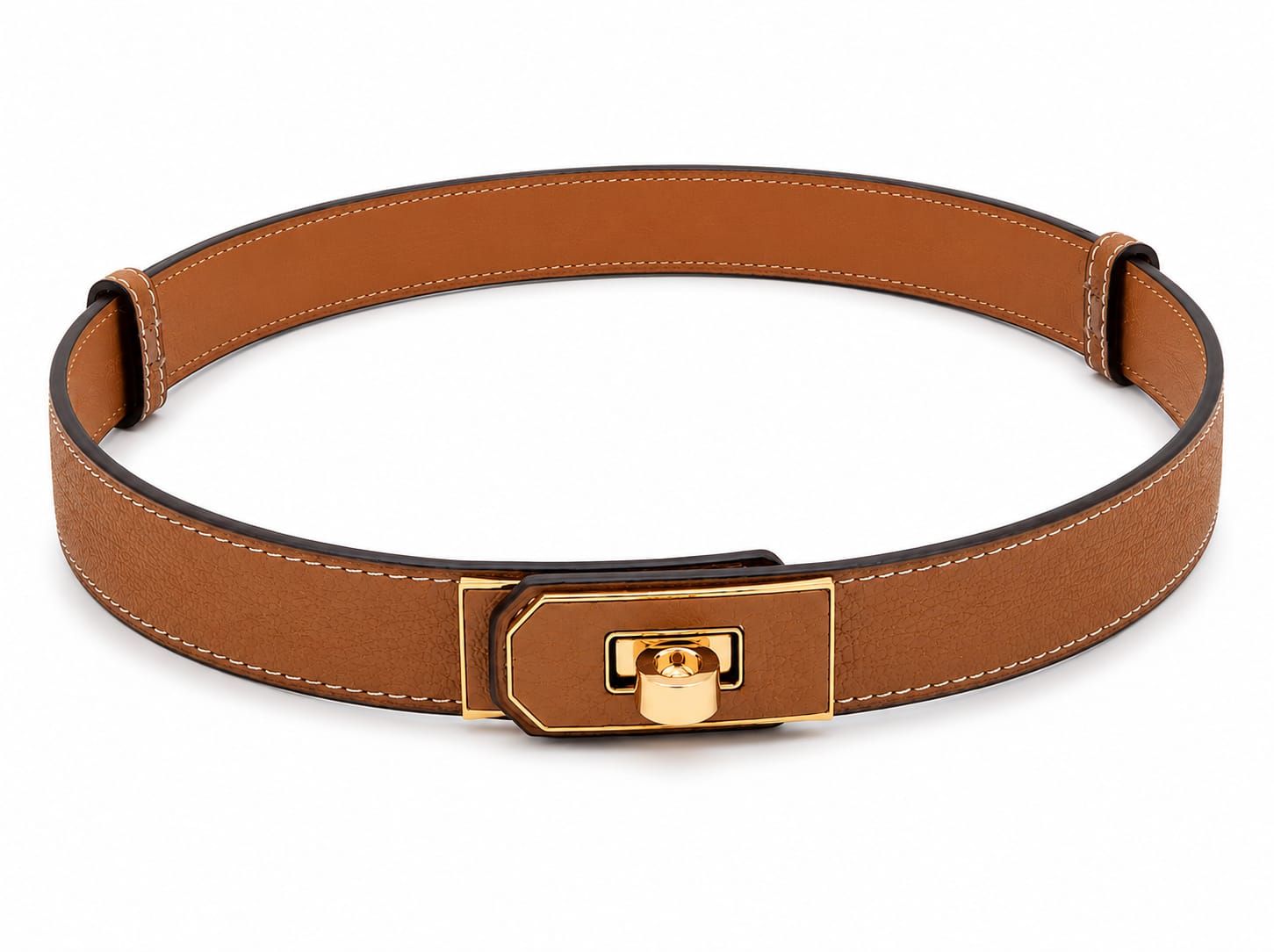 Hermès Paris Women's Luxury Leather Belt with Gold Buckle – Brown#03
