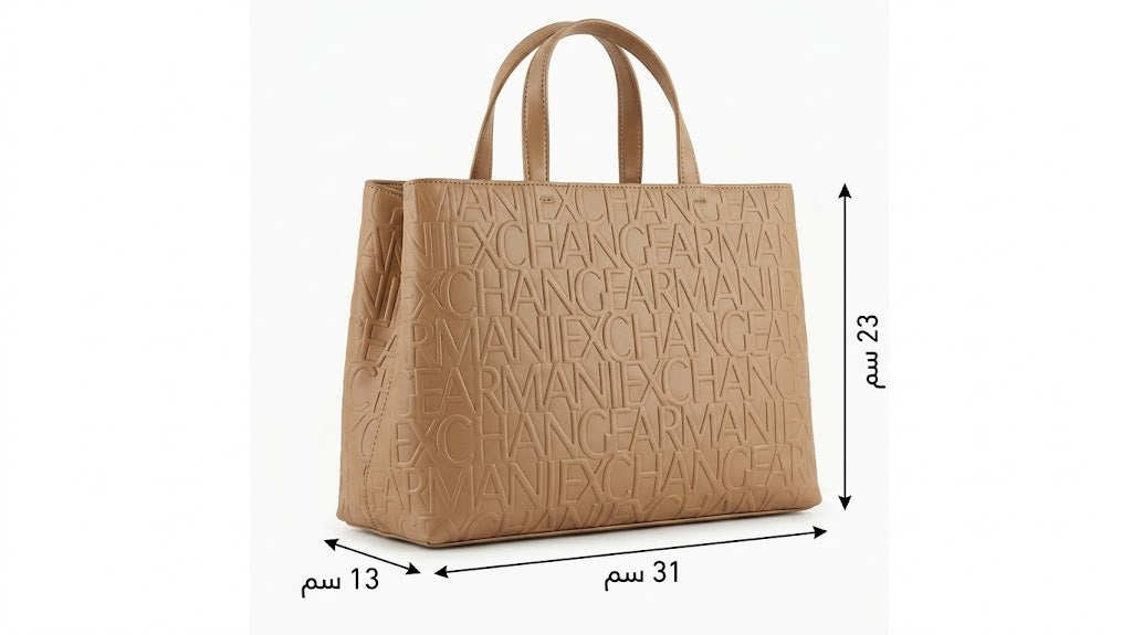 A|X Armani Exchange Medium Tote – Beige Embossed Logo Elegant #11