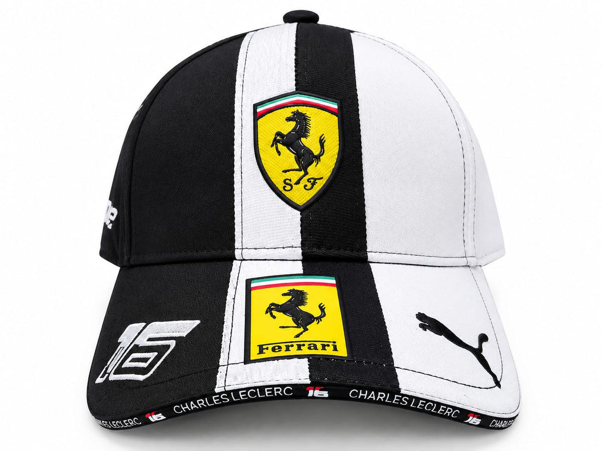Ferrari Puma Men's Black and White Racing Baseball Cap with Number 16#16