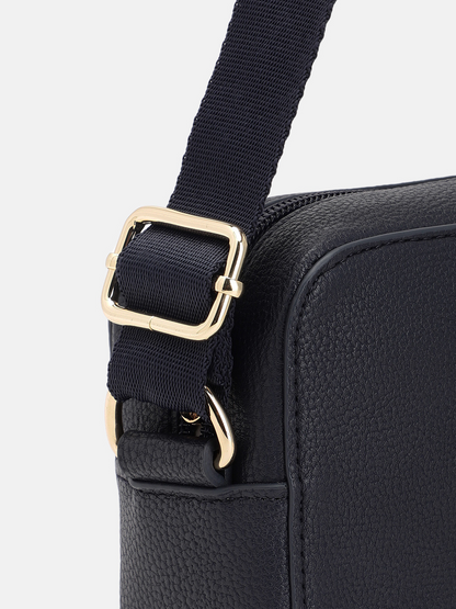 Tommy Hilfiger Striped Structured Sling Bag – Black, White & Red