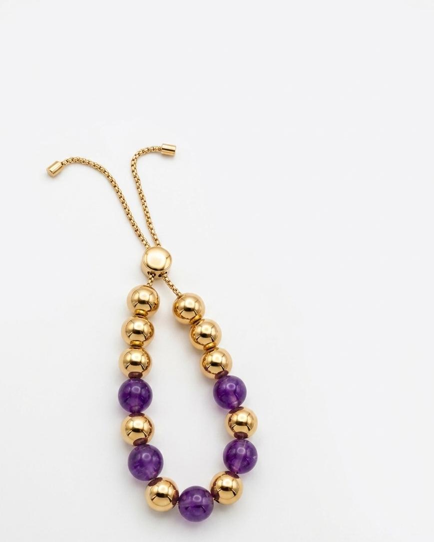 Elegant Gold & Purple Beaded Adjustable Bracelet with Crystal Shine Finish#028