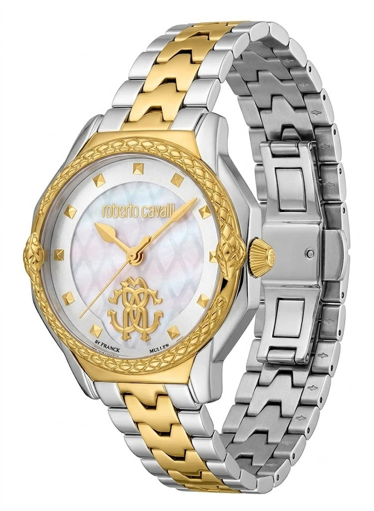 Roberto Cavalli RV1L225M0071 Women’s Watch – Franck Muller Collaboration, Two-Tone Stainless Steel Bracelet, White Dial, Luxury Quartz Timepiece