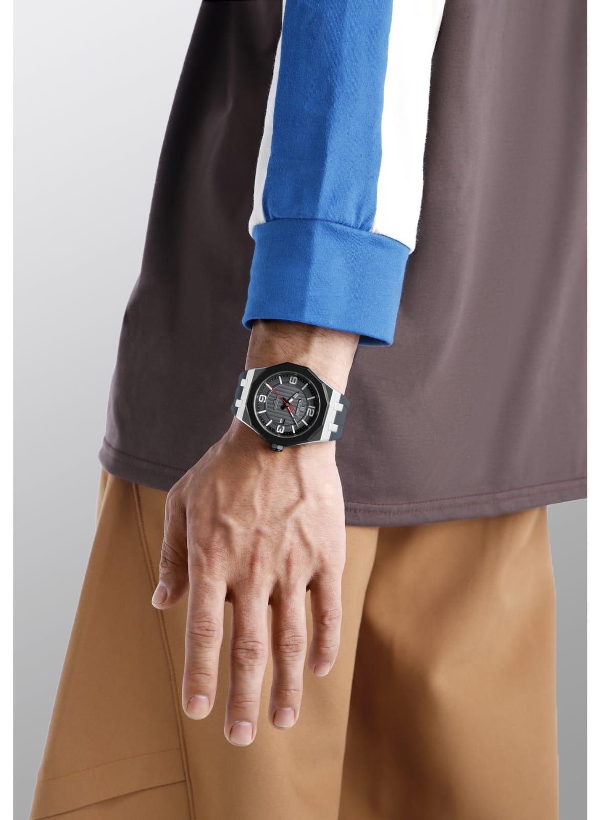 NAVIFORCE NF8079 Men's Analog Quartz Watch with Grey Silicone Strap