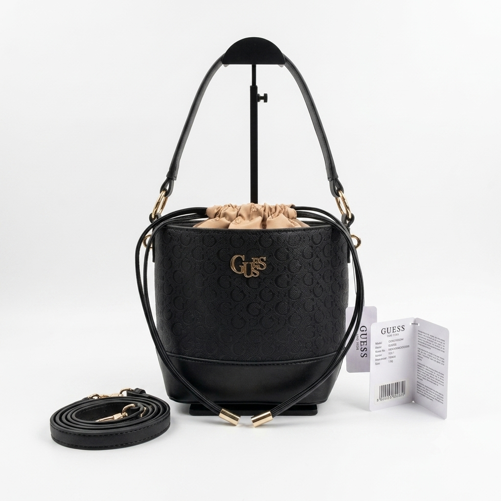 GUESS Black Embossed Bucket Bag For Women #0212