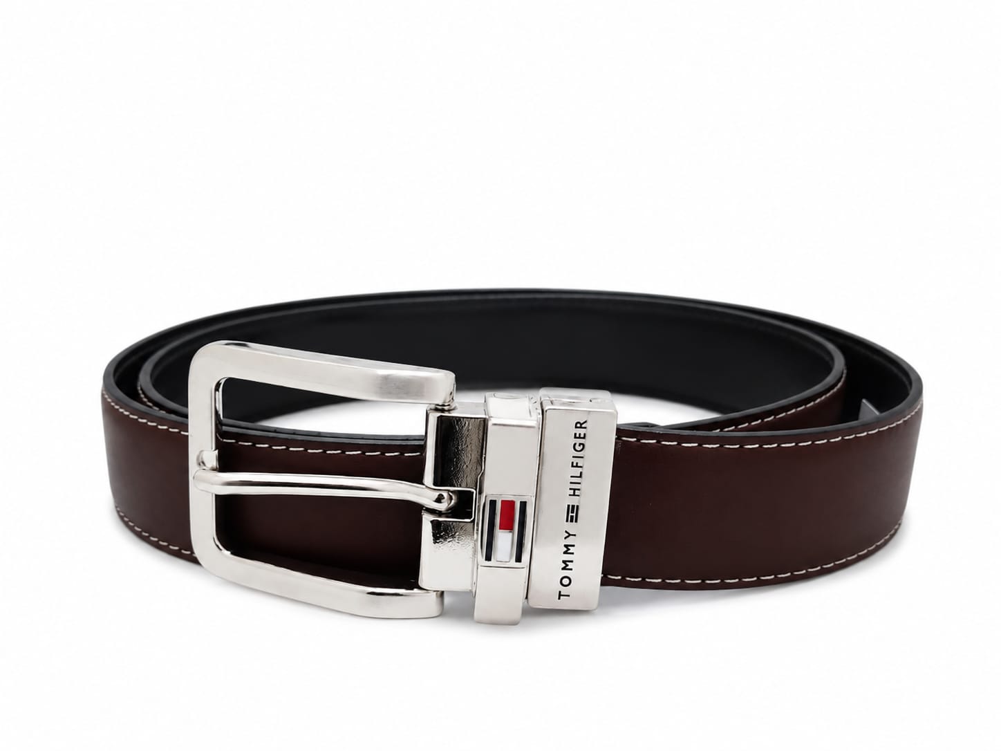 Tommy Hilfiger Men's Reversible Belt – Black & Brown Leather Belt with Silver-Tone Buckle#08