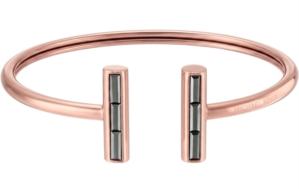 Michael Kors Women's Open Cuff Bracelet in Rose Gold – Geometric Design with Dark Grey Stone Accents#05
