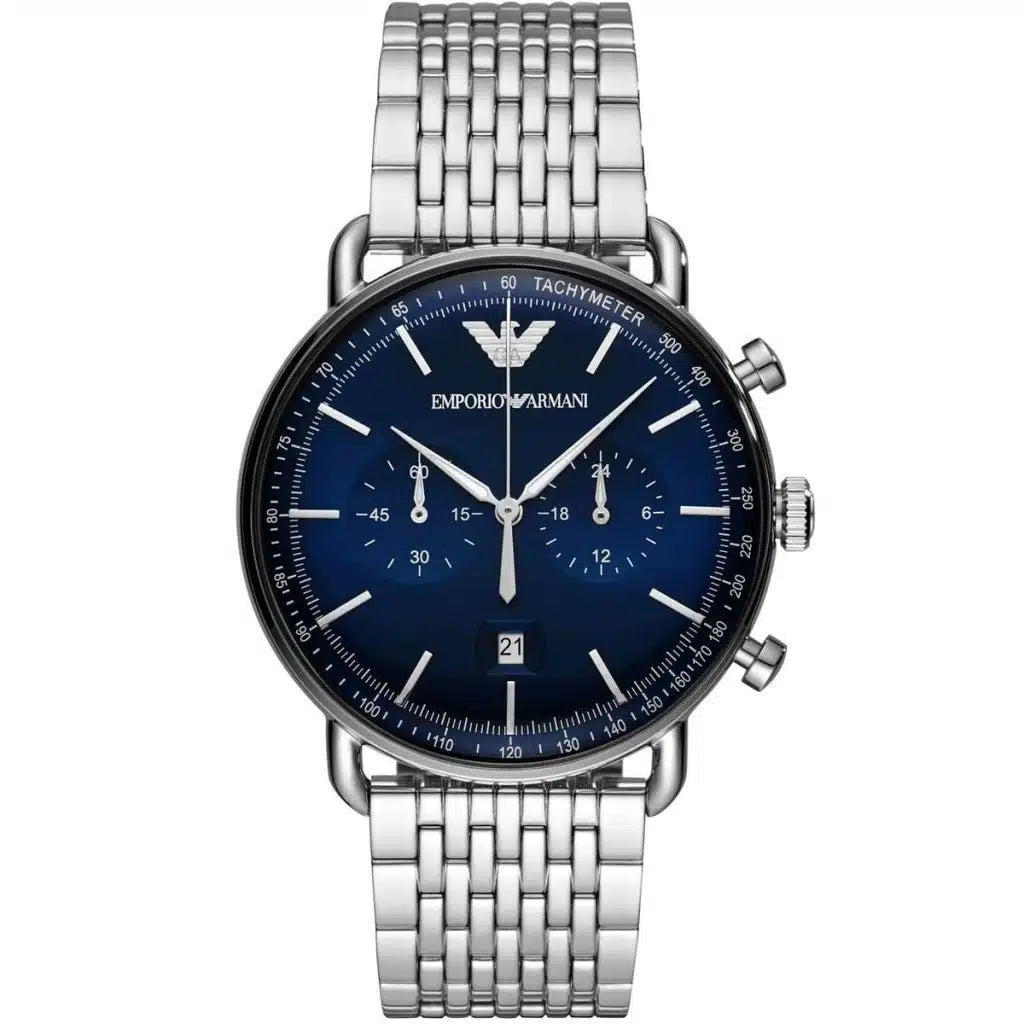 Emporio Armani AR11238 Men’s Aviator Blue Dial Stainless Steel Analog Watch
