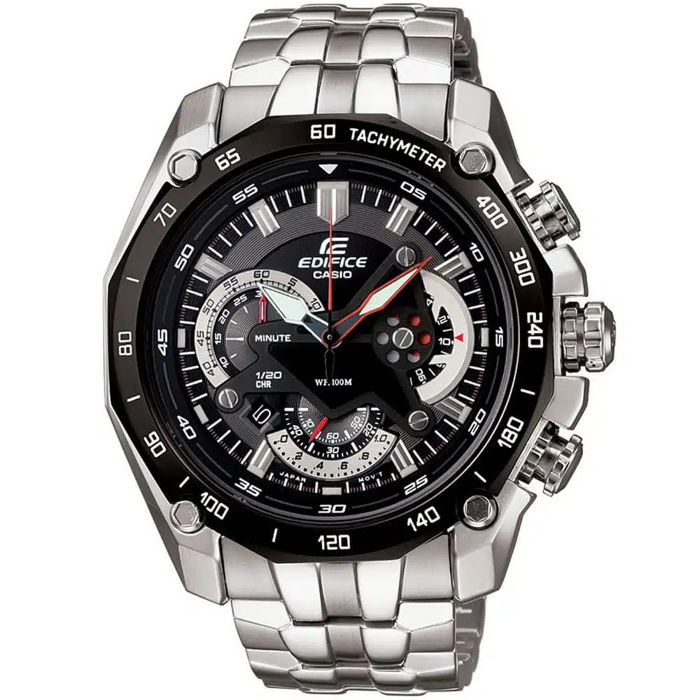 Casio Edifice EF-550D-1AV Chronograph Watch – Men's Stainless Steel Watch with Black Dial & Silver Strap