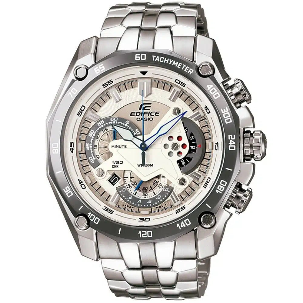 Men’s Chronograph Watch – Casio Edifice EF-550D-7AV, White Dial with Stainless Steel Silver Strap