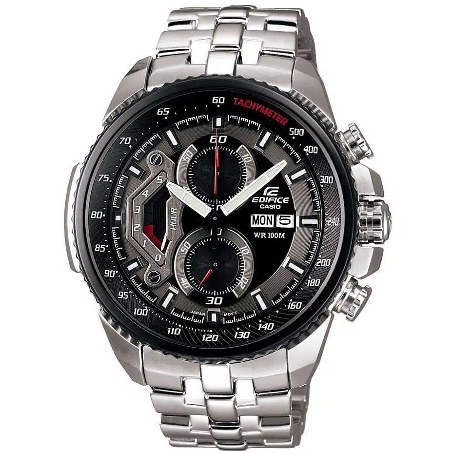 Casio Edifice EF-558D-1AV Men’s Chronograph Watch – Black Dial, Silver Stainless Steel Bracelet, Quartz Movement