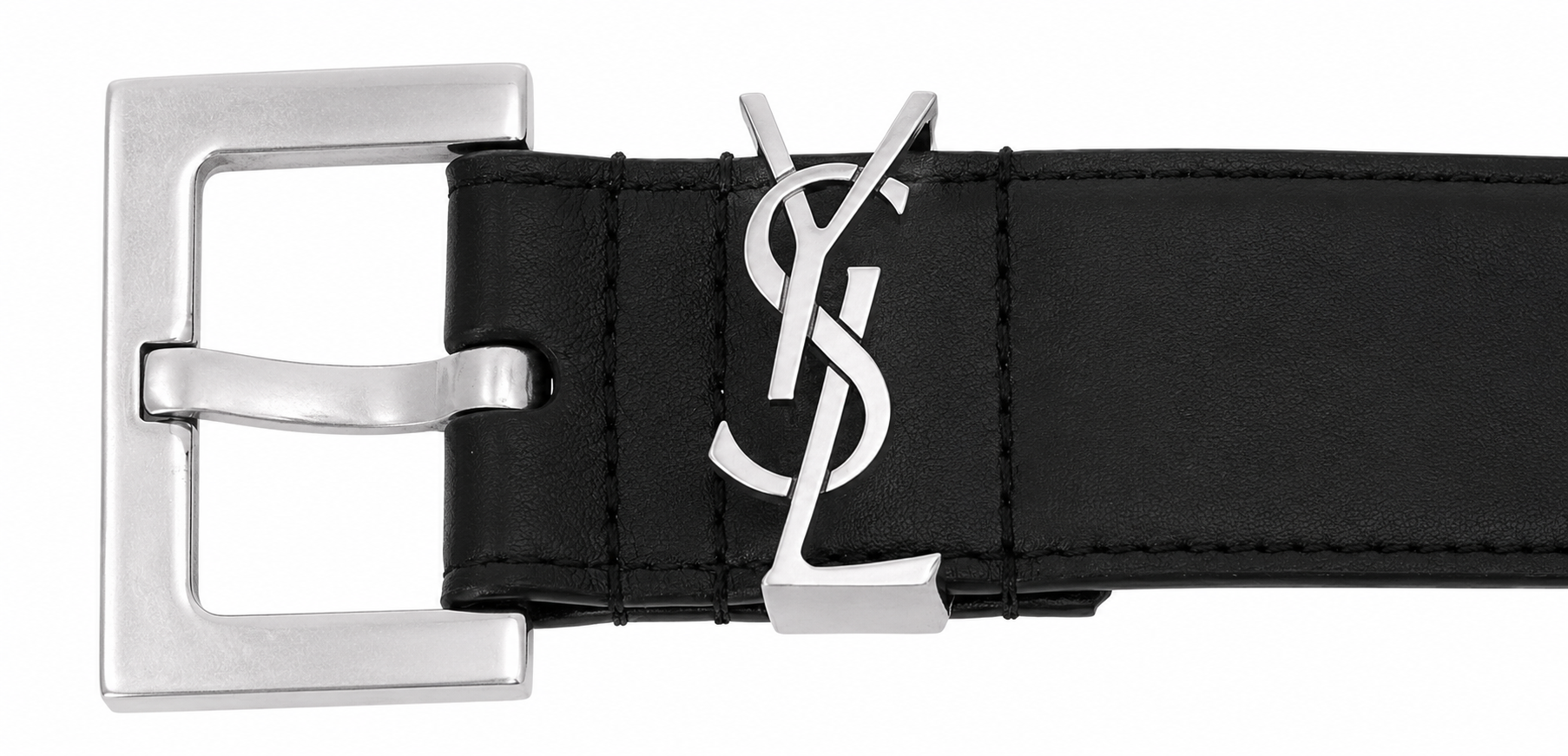 Yves Saint Laurent (YSL) Women's Premium Leather Belt – Black with Silver YSL Buckle#04
