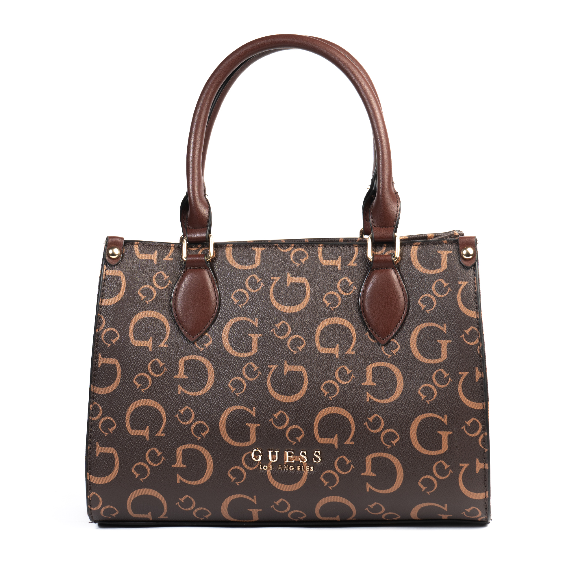 Guess Oak Park Logo Small Carryall – Brown Faux Leather Tote #70