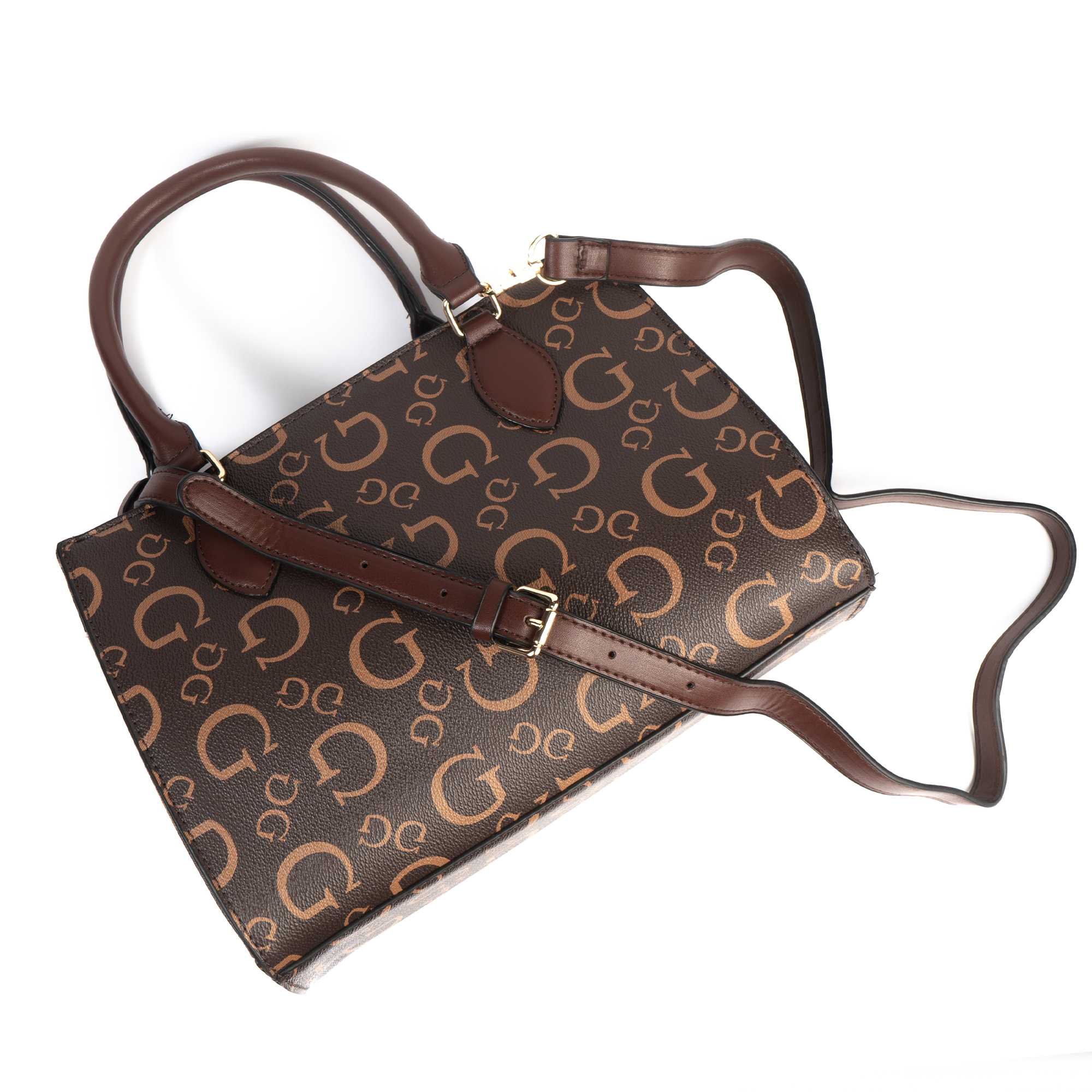 Guess Oak Park Logo Small Carryall – Brown Faux Leather Tote #70