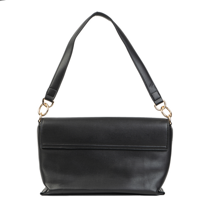 Tommy Hilfiger Logo Appliqué Shoulder Bag – Black Faux Leather Handbag