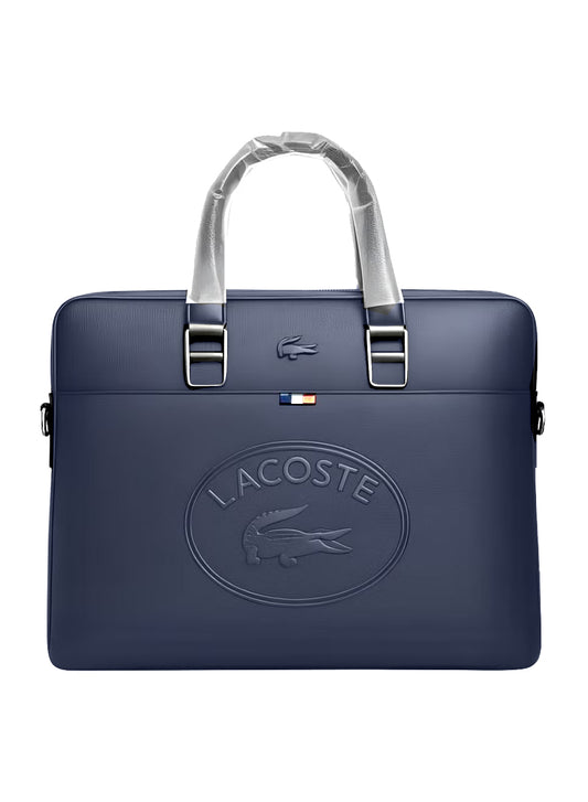 Lacoste Men’s Dark Blue Leather Laptop Bag – Business & Casual Briefcase