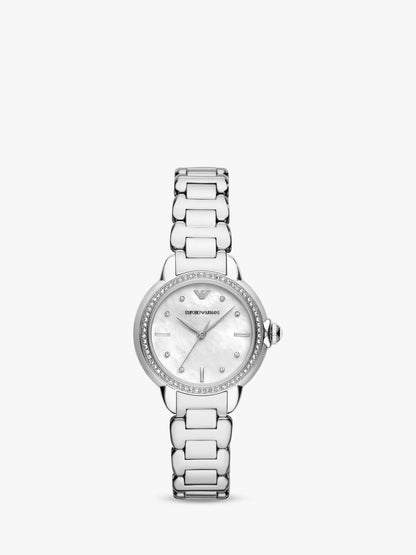 Emporio Armani Women's Crystal Bracelet Strap Watch, Silver AR11596