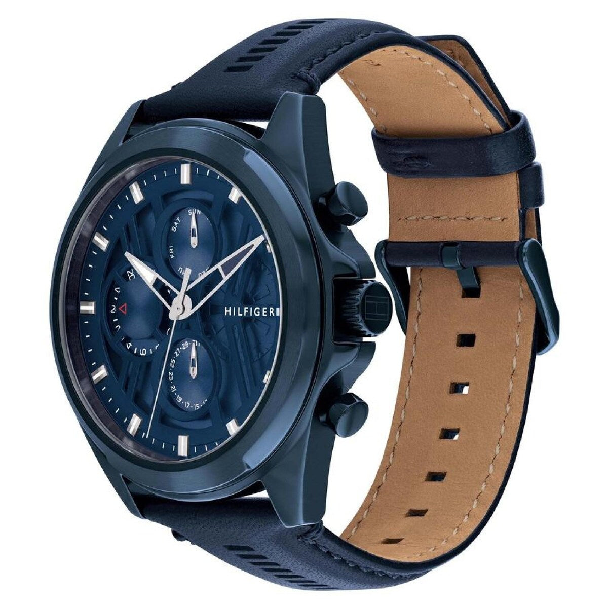 Tommy Hilfiger Navy Leather Multi-Function Men’s Watch – 48mm Ionic Blue Case (1710655)