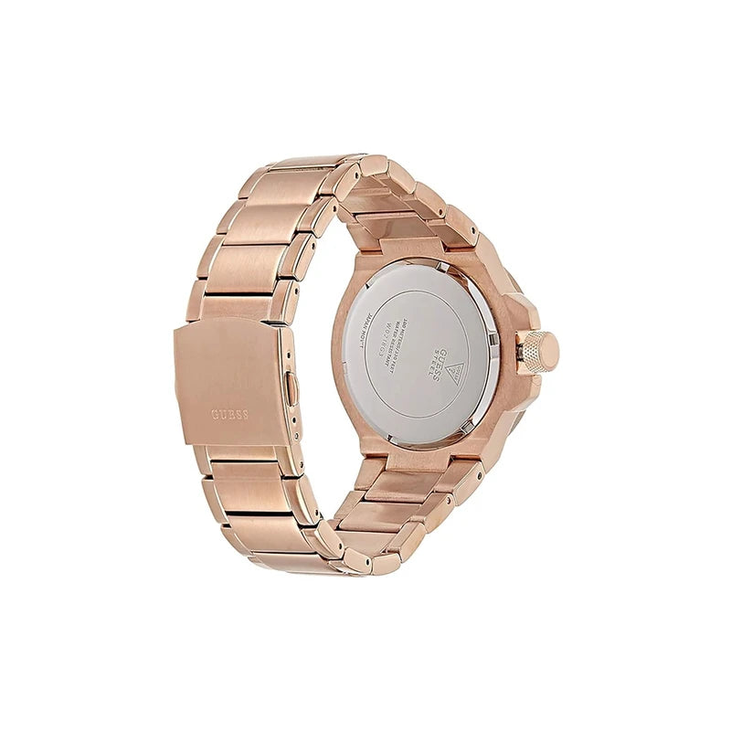 GUESS Rigor Men's Chronograph Watch W0218G3 with Black Dial, Gold-Tone Stainless Steel Bracelet – 45mm
