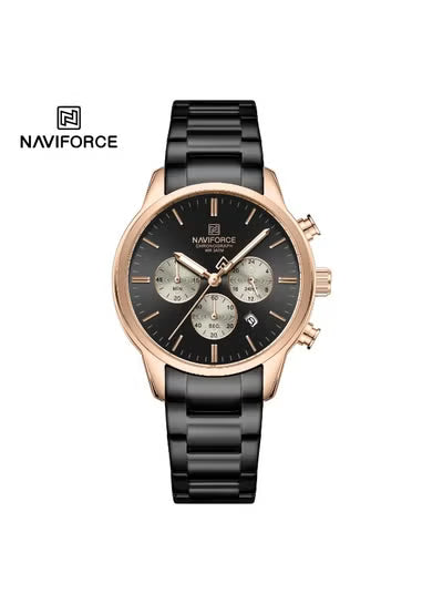 Naviforce Men’s Watch NF8076-RG-B-B – Black Dial, Black Stainless Steel Strap, Quartz Chronograph, 42mm