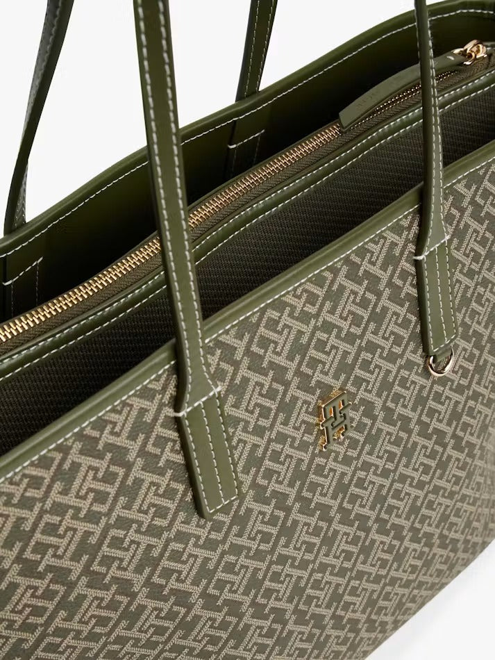 Tommy Hilfiger Women's TH Monoplay Tote Bag – Monogram Printed Textured Handbag AW0AW17696#0104