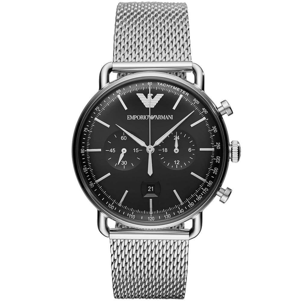 Emporio Armani AR11104 – Men’s Aviator Black Dial Stainless Steel Watch