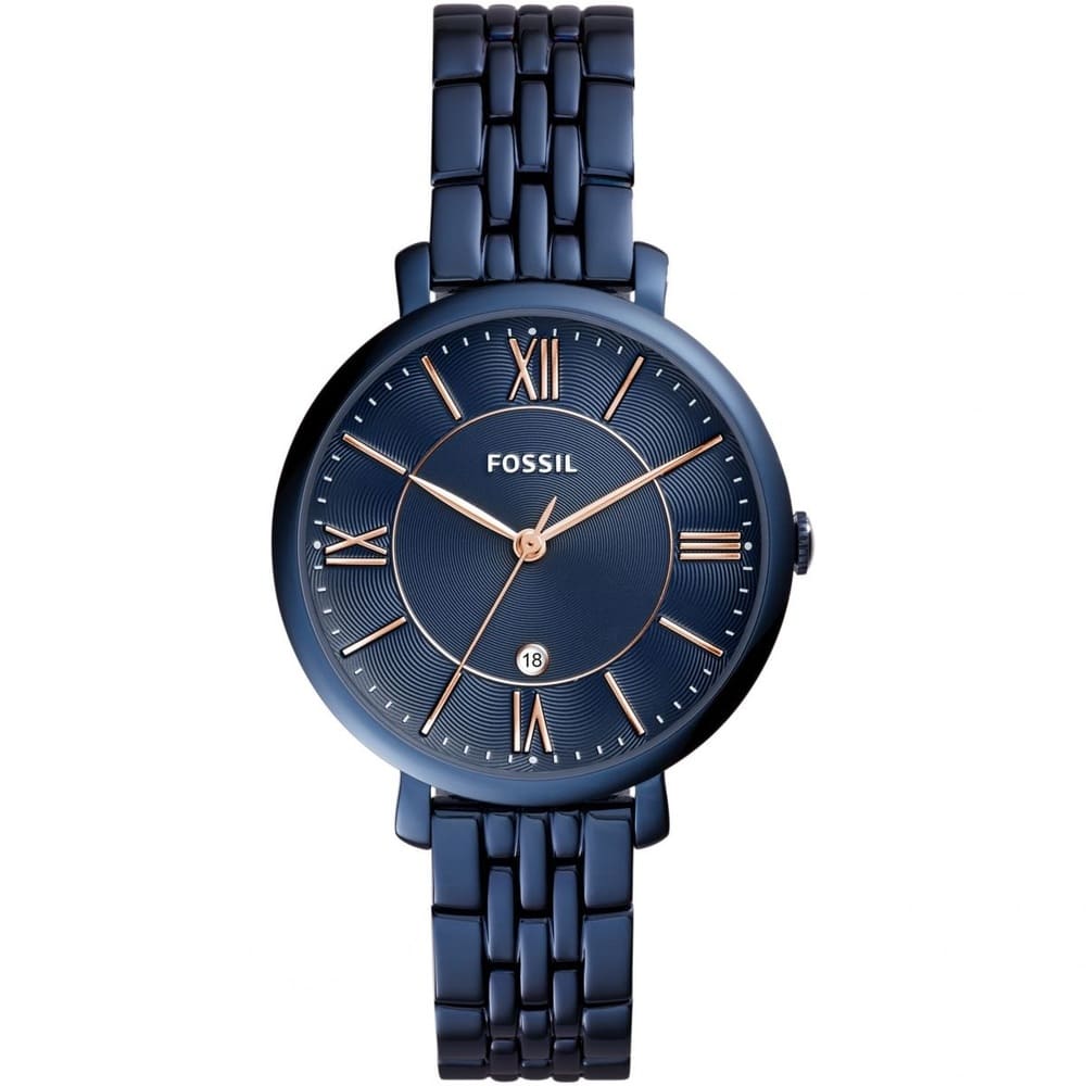 Fossil Jacqueline Women’s Analog Quartz Watch – Blue Dial with Rose-Gold Details (ES4094)