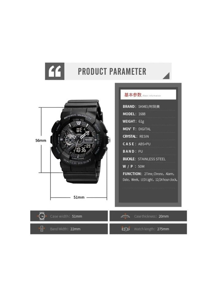 SKMEI 1688 Multi-function Analog Digital sports watch alarm and stop watch full calendar