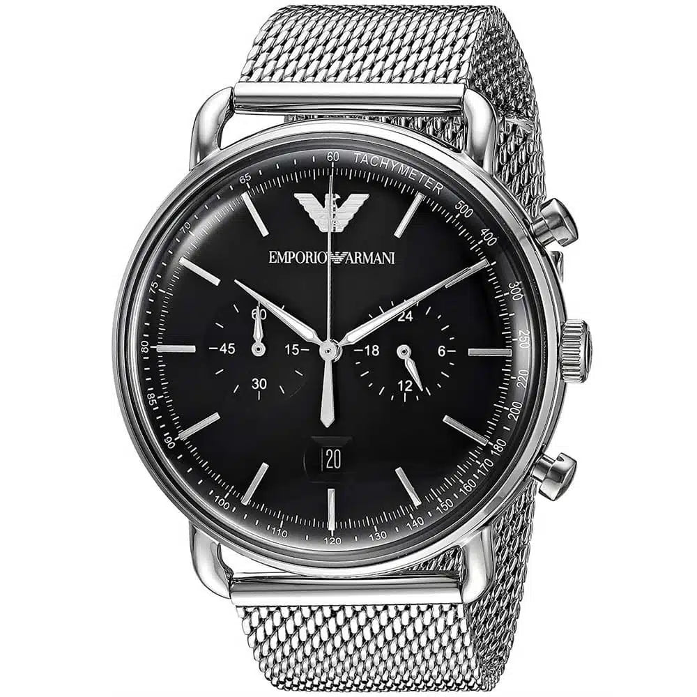 Emporio Armani AR11104 – Men’s Aviator Black Dial Stainless Steel Watch