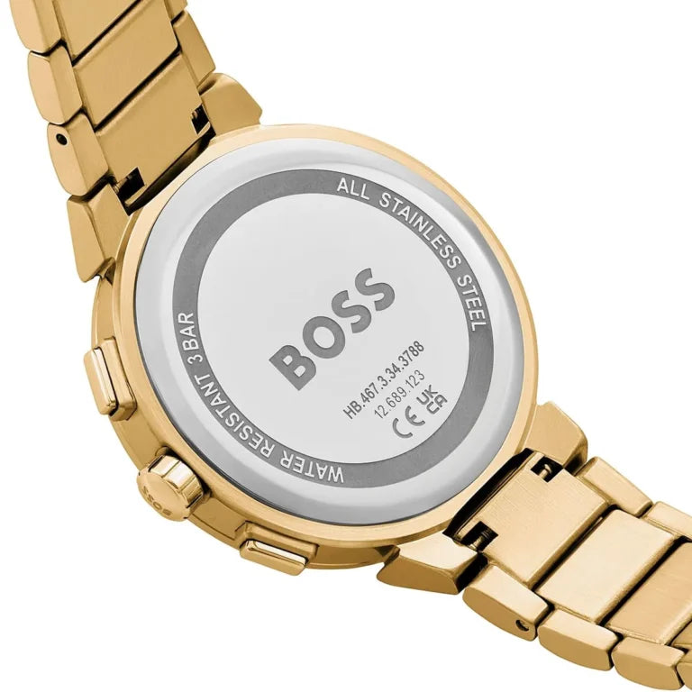 HUGO BOSS One Women’s Gold Stainless Steel Watch – Green Dial with Monthly Date | 38mm Elegant Design | Model 1502679