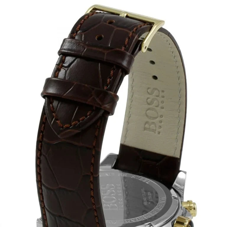 Hugo Boss Ikon 1513174 Men’s Watch – Silver Dial, Brown Leather Strap, Quartz Chronograph, 44mm, 100M Water Resistant