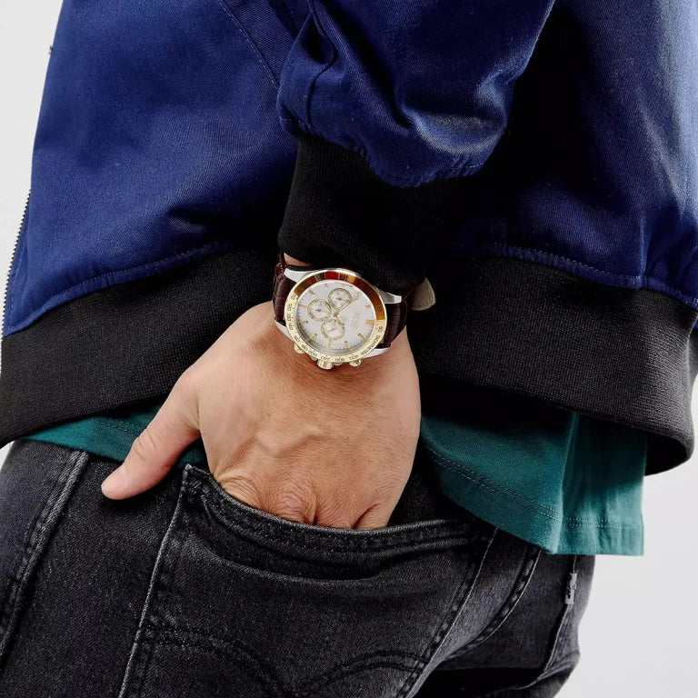 Hugo Boss Ikon 1513174 Men’s Watch – Silver Dial, Brown Leather Strap, Quartz Chronograph, 44mm, 100M Water Resistant