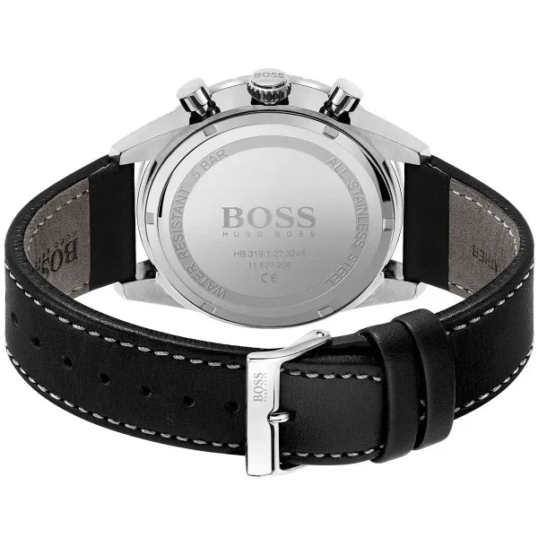 Hugo Boss Men’s Pilot Edition Chrono Watch 1513853 – Black Dial with Black Leather Strap