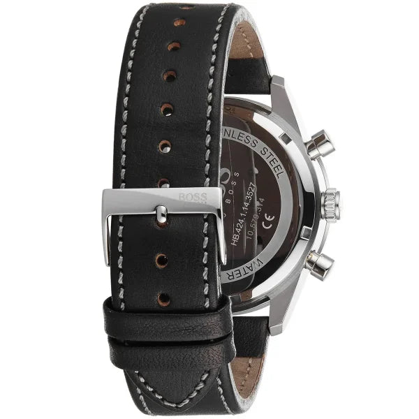 Hugo Boss Men’s Pilot Edition Chrono Watch 1513853 – Black Dial with Black Leather Strap