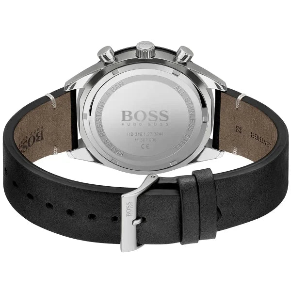Hugo Boss Men’s Santiago 1513864 Black Dial Chronograph Watch – Leather Strap, 44mm
