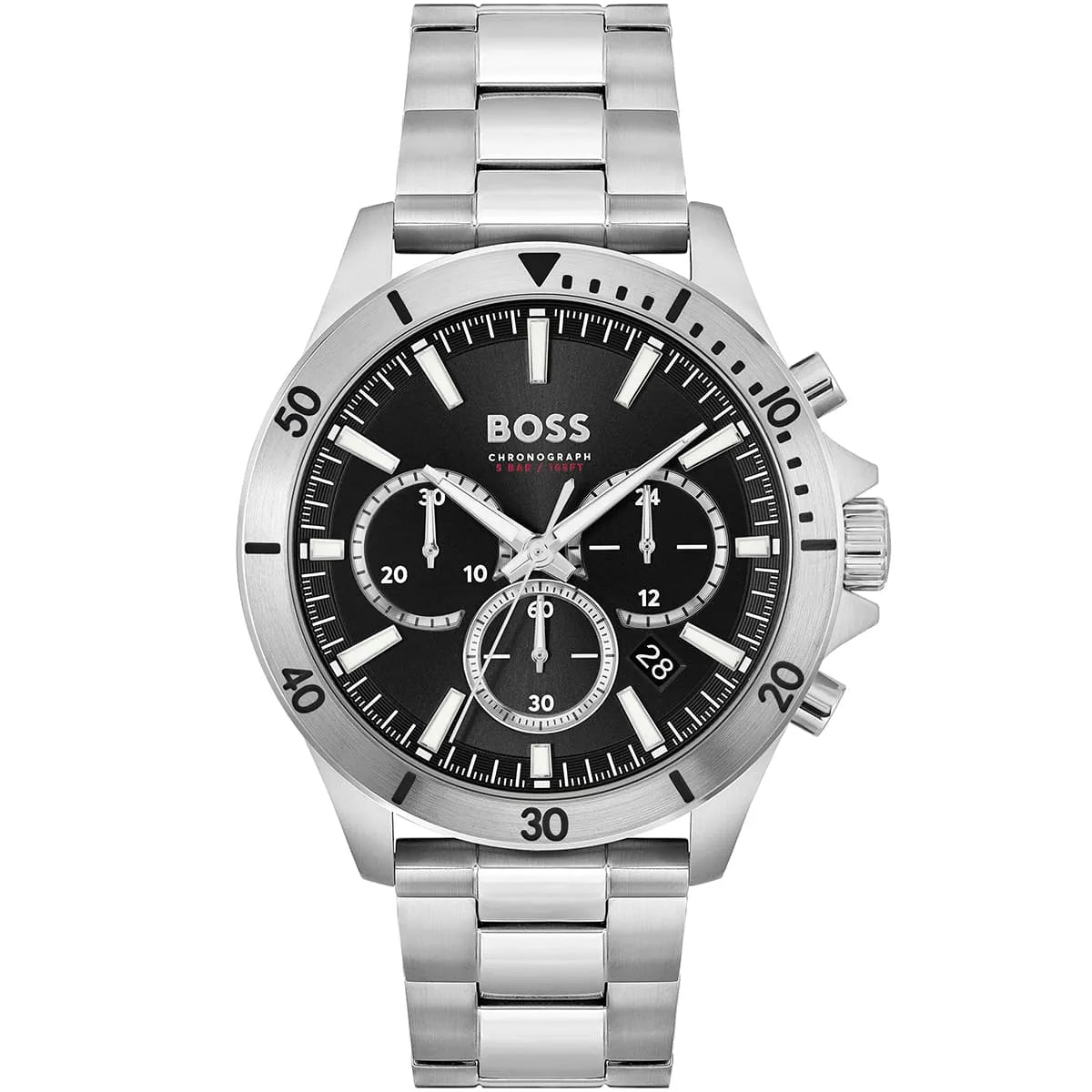 Hugo Boss Troper 1514057 Men’s Quartz Watch – Black Dial Silver Stainless Steel Bracelet