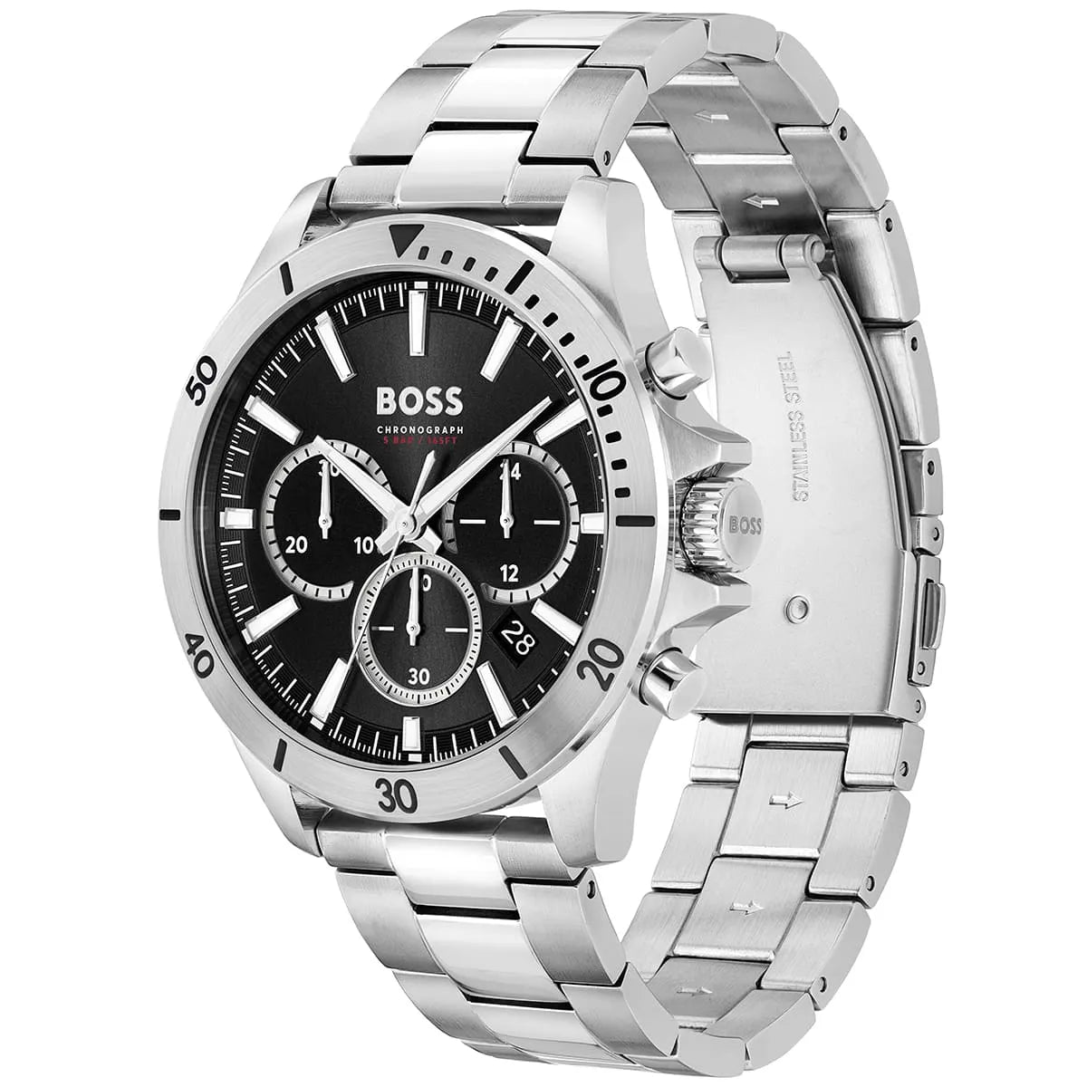 Hugo Boss Troper 1514057 Men’s Quartz Watch – Black Dial Silver Stainless Steel Bracelet