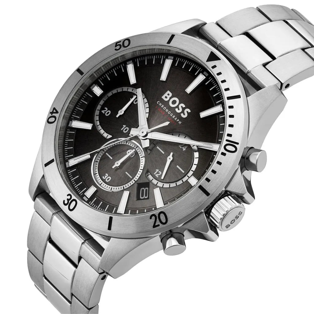 Hugo Boss Troper 1514057 Men’s Quartz Watch – Black Dial Silver Stainless Steel Bracelet